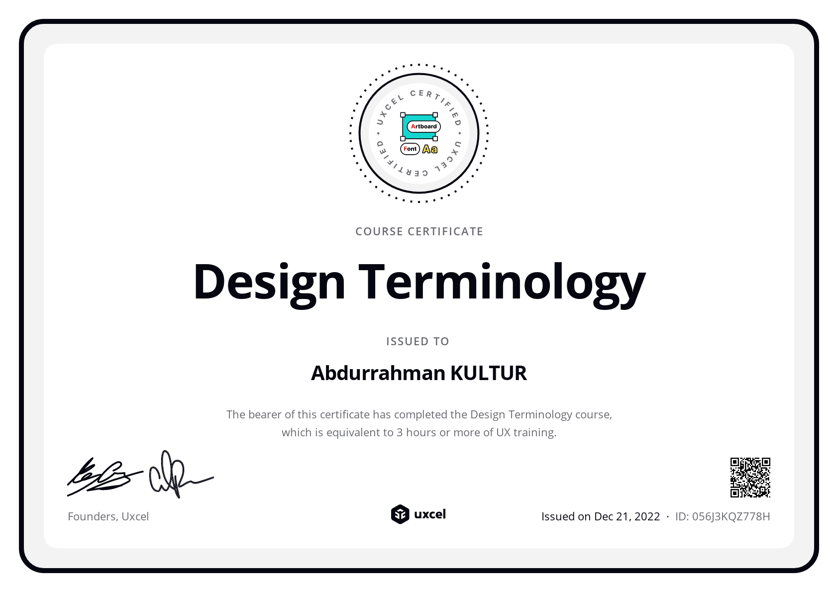 Abdurrahman KULTUR's certificate